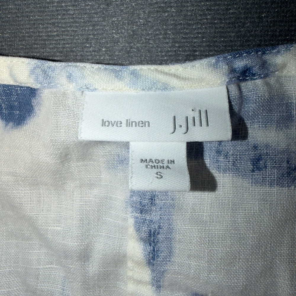 J. Jill Love Linen Dress Womens Small Blue White Tropical Floral Palm Sleeveless - Picture 2 of 7